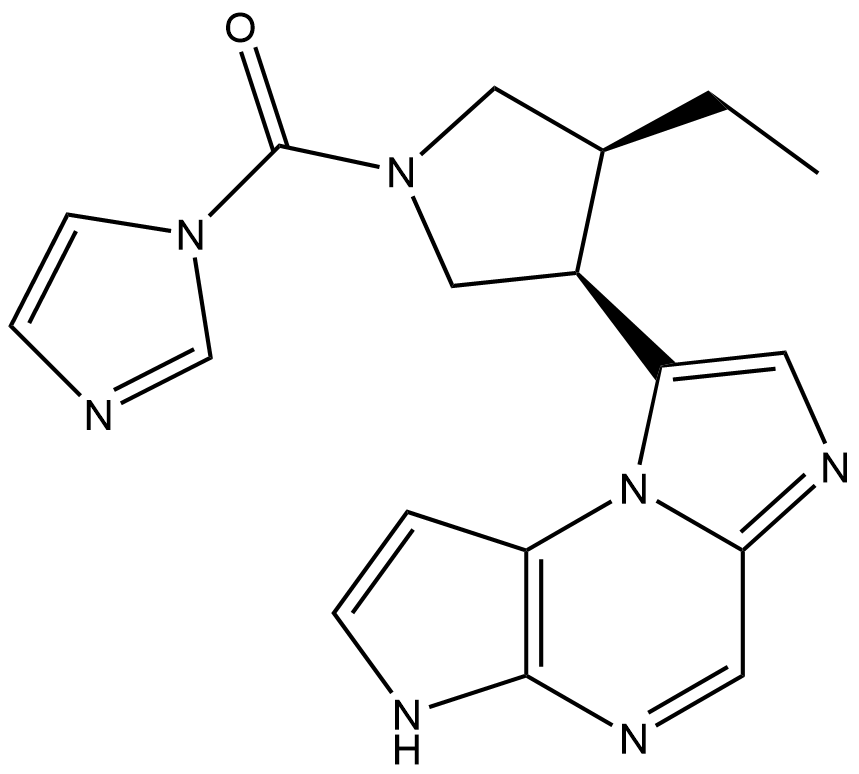 ((3S,4R)-3-ethyl-4-(3H-imidazo[1,2-a]pyrrolo[2,3-e]pyrazin-8-yl)pyrrolidin-1-yl)(1H-imidazol-1-yl)methanone Struktur