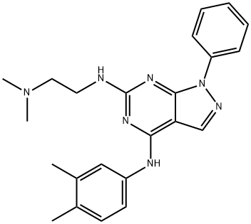 1H-Pyrazolo[3,4-d]pyrimidine-4,6-diamine, N6-[2-(dimethylamino)ethyl]-N4-(3,4-dimethylphenyl)-1-phenyl- Struktur