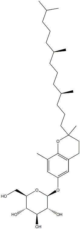 (2R)-2,8-dimethyl-2-[(4R,8R)-4,8,12-trimethyltridecyl]-3,4-dihydro-2H-chromen-6-yl beta-D-glucopyranoside Struktur