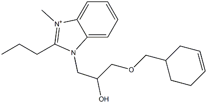 3-[3-(3-cyclohexen-1-ylmethoxy)-2-hydroxypropyl]-1-methyl-2-propyl-3H-benzimidazol-1-ium Struktur