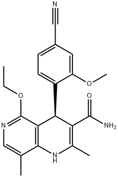 1,6-NAPHTHYRIDINE-3-CARBOXAMIDE, 4-(4-CYANO-2-METHOXYPHENYL)-5-ETHOXY-1,4-DIHYDRO-2,8-DIMETHYL-, (4R)- Struktur