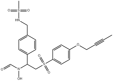 N-{2-[4-(but-2-yn-1-yloxy)benzenesulfonyl]-1-[4-(methanesulfonamidomethyl)phenyl]ethyl}-N-hydroxyformamide Struktur