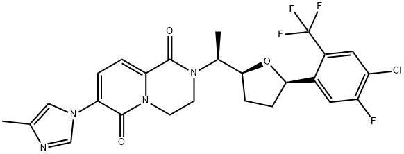 2-((S)-1-((2S,5R)-5-(4-CHLORO-5-FLUORO-2-(TRIFLUOROMETHYL)PHENYL)TETRAHYDROFURAN-2-YL)ETHYL)-7-(4-METHYL-1H-IMIDAZOL-1-YL)-3,4-DIHYDRO-2H-PYRIDO[1,2-A]PYRAZINE-1,6-DIONE Structure