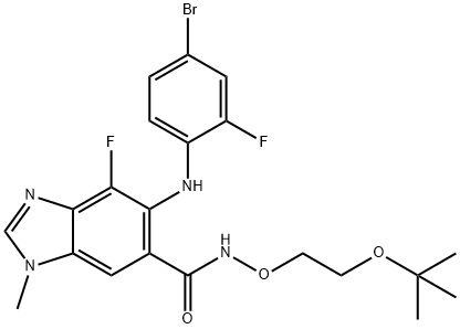 5-((4-bromo-2-fluorophenyl)amino)-N-(2-(tert-butoxy)ethoxy)-4-fluoro-1-methyl-1H-benzo[d]imidazole-6-carboxamide Struktur