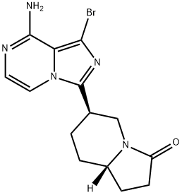 (6R,8aS)-6-(8-amino-1-bromoimidazo[1,5-a]pyrazin-3-yl)hexahydroindolizin-3(2H)-one Struktur