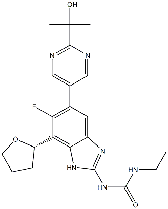 3-ethyl-1-{6-fluoro-5-[2-(2-hydroxypropan-2-yl)pyrimidin-5-yl]-7-[(2S)-oxolan-2-yl]-1H-1,3-benzodiazol-2-yl}urea Structure