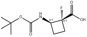 trans-2-{[(tert-butoxy)carbonyl]amino}-1-fluorocyclobutane-1-carboxylic acid Struktur