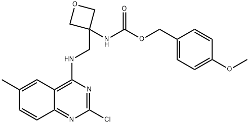 4-methoxybenzyl (3-(((2-chloro-6-methylquinazolin-4-yl)amino)methyl)oxetan-3-yl)carbamate Struktur