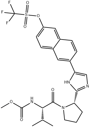 6-(2-( (S)-1-((S)-2-(甲氧羰基氨基)-3-甲基丁?；?-2-吡咯烷基)-5-1H-咪唑基)-2-萘基三氟甲烷磺酸酯, 1807684-63-4, 結(jié)構(gòu)式