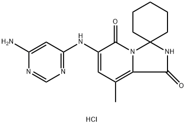 6'-((6-aminopyrimidin-4-yl)amino)-8'-methyl-1'H-spiro[cyclohexane-1,3'-imidazo[1,5-a]pyridine]-1',5'(2'H)-dione hydrochloride Struktur