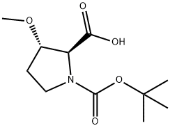 (2S,3S)-1-(tert-butoxycarbonyl)-3-methoxypyrrolidine-2-carboxylic acid Struktur