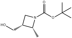 1-Azetidinecarboxylic acid, 3-(hydroxymethyl)-2-methyl-, 1,1-dimethylethyl ester, (2R,3R)- Struktur