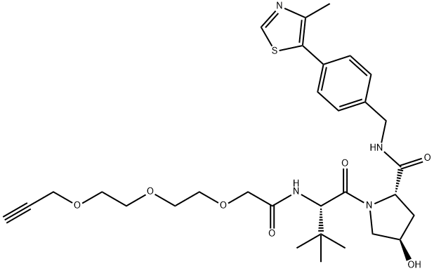 (2S,4R)-1-((S)-2-(tert-Butyl)-4-oxo-6,9,12-trioxa-3-azapentadec-14-yn-1-oyl)-4-hydroxy-N-(4-(4-methylthiazol-5-yl)benzyl)pyrrolidine-2-carboxamide Struktur