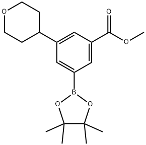 methyl 3-(tetrahydro-2H-pyran-4-yl)-5-(4,4,5,5-tetramethyl-1,3,2-dioxaborolan-2-yl)benzoate Struktur