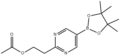 2-(5-(4,4,5,5-tetramethyl-1,3,2-dioxaborolan-2-yl)pyrimidin-2-yl)ethyl acetate Struktur