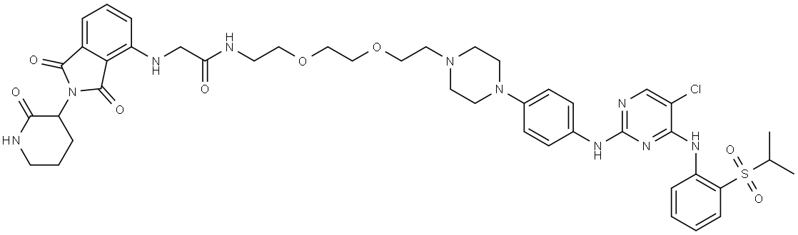 N-(2-(2-(2-(4-(4-((5-Chloro-4-((2-(isopropylsulfonyl)phenyl)amino)pyrimidin-2-yl)amino)phenyl)piperazin-1-yl)ethoxy)ethoxy)ethyl)-2-((1,3-dioxo-2-(2-oxopiperidin-3-yl)isoindolin-4-yl)amino)acetamide Struktur