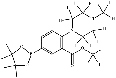 methyl-d3 2-(4-(methyl-d3)piperazin-1-yl-2,2,3,3,5,5,6,6-d8)-5-(4,4,5,5-tetramethyl-1,3,2-dioxaborolan-2-yl)benzoate Struktur