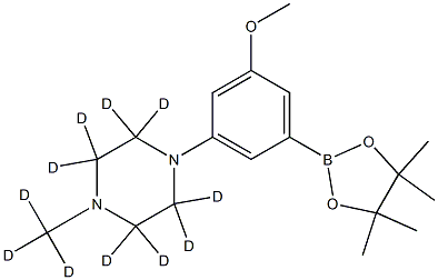 1-(3-methoxy-5-(4,4,5,5-tetramethyl-1,3,2-dioxaborolan-2-yl)phenyl)-4-(methyl-d3)piperazine-2,2,3,3,5,5,6,6-d8 Struktur