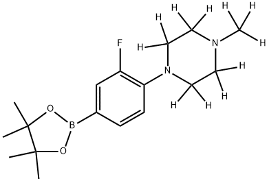 1-(2-fluoro-4-(4,4,5,5-tetramethyl-1,3,2-dioxaborolan-2-yl)phenyl)-4-(methyl-d3)piperazine-2,2,3,3,5,5,6,6-d8 Struktur