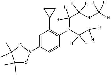 1-(2-cyclopropyl-4-(4,4,5,5-tetramethyl-1,3,2-dioxaborolan-2-yl)phenyl)-4-(methyl-d3)piperazine-2,2,3,3,5,5,6,6-d8 Struktur