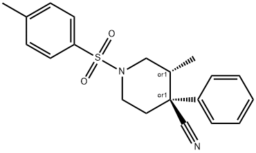 (+-)-TRANS-3-METHYL-1-[(4-METHYLPHENYL)SULFONYL]-4-PHENYLPIPERIDINE-4-CARBONITRILE Struktur