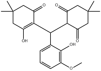 2-[(2-hydroxy-4,4-dimethyl-6-oxo-1-cyclohexen-1-yl)(2-hydroxy-3-methoxyphenyl)methyl]-5,5-dimethyl-1,3-cyclohexanedione Struktur