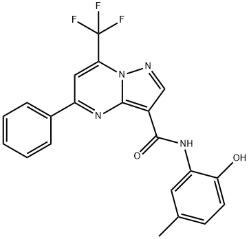 N-(2-hydroxy-5-methylphenyl)-5-phenyl-7-(trifluoromethyl)pyrazolo[1,5-a]pyrimidine-3-carboxamide Struktur