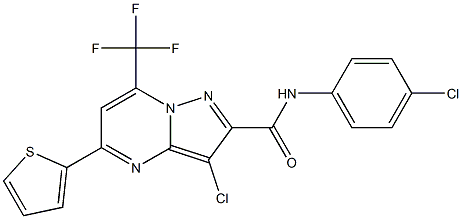 3-chloro-N-(4-chlorophenyl)-5-(2-thienyl)-7-(trifluoromethyl)pyrazolo[1,5-a]pyrimidine-2-carboxamide Struktur