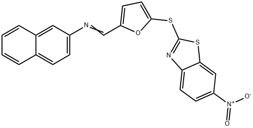 6-nitro-2-({5-[(2-naphthylimino)methyl]-2-furyl}sulfanyl)-1,3-benzothiazole Struktur