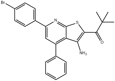 1-[3-amino-6-(4-bromophenyl)-4-phenylthieno[2,3-b]pyridin-2-yl]-2,2-dimethyl-1-propanone Struktur