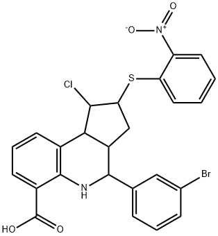 4-(3-bromophenyl)-1-chloro-2-({2-nitrophenyl}sulfanyl)-2,3,3a,4,5,9b-hexahydro-1H-cyclopenta[c]quinoline-6-carboxylic acid Struktur