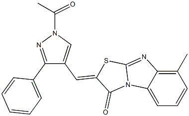 2-[(1-acetyl-3-phenyl-1H-pyrazol-4-yl)methylene]-8-methyl[1,3]thiazolo[3,2-a]benzimidazol-3(2H)-one Struktur