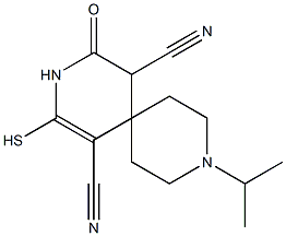 9-isopropyl-4-oxo-2-sulfanyl-3,9-diazaspiro[5.5]undec-1-ene-1,5-dicarbonitrile Struktur