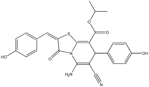 isopropyl 5-amino-6-cyano-2-(4-hydroxybenzylidene)-7-(4-hydroxyphenyl)-3-oxo-2,3-dihydro-7H-[1,3]thiazolo[3,2-a]pyridine-8-carboxylate Struktur