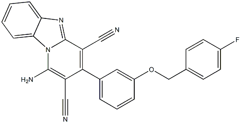 1-amino-3-{3-[(4-fluorobenzyl)oxy]phenyl}pyrido[1,2-a]benzimidazole-2,4-dicarbonitrile Struktur