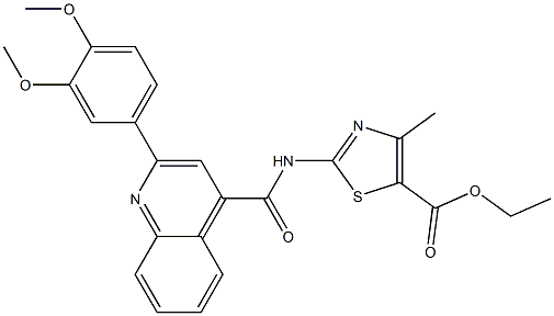 ethyl 2-({[2-(3,4-dimethoxyphenyl)-4-quinolinyl]carbonyl}amino)-4-methyl-1,3-thiazole-5-carboxylate Struktur