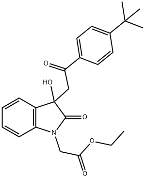 ethyl {3-[2-(4-tert-butylphenyl)-2-oxoethyl]-3-hydroxy-2-oxo-2,3-dihydro-1H-indol-1-yl}acetate Struktur