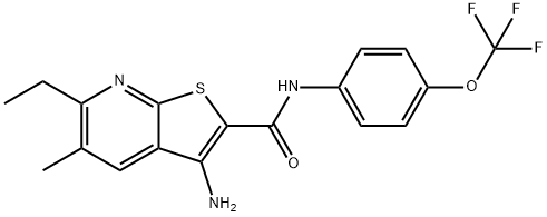 3-amino-6-ethyl-5-methyl-N-[4-(trifluoromethoxy)phenyl]thieno[2,3-b]pyridine-2-carboxamide Struktur