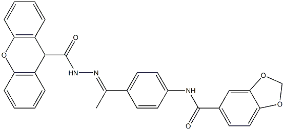 N-{4-[N-(9H-xanthen-9-ylcarbonyl)ethanehydrazonoyl]phenyl}-1,3-benzodioxole-5-carboxamide Struktur