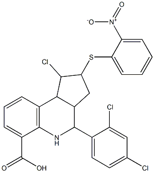 1-chloro-4-(2,4-dichlorophenyl)-2-({2-nitrophenyl}sulfanyl)-2,3,3a,4,5,9b-hexahydro-1H-cyclopenta[c]quinoline-6-carboxylic acid Struktur