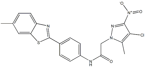 2-{4-chloro-3-nitro-5-methyl-1H-pyrazol-1-yl}-N-[4-(6-methyl-1,3-benzothiazol-2-yl)phenyl]acetamide Struktur