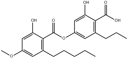 Benzoic acid, 2-hydroxy-4-[(2-hydroxy-4-methoxy-6-pentylbenzoyl)oxy]-6-propyl- Struktur