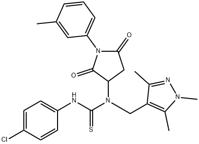 N'-(4-chlorophenyl)-N-[1-(3-methylphenyl)-2,5-dioxo-3-pyrrolidinyl]-N-[(1,3,5-trimethyl-1H-pyrazol-4-yl)methyl]thiourea Struktur