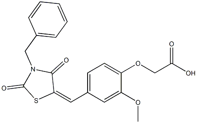 {4-[(3-benzyl-2,4-dioxo-1,3-thiazolidin-5-ylidene)methyl]-2-methoxyphenoxy}acetic acid Struktur