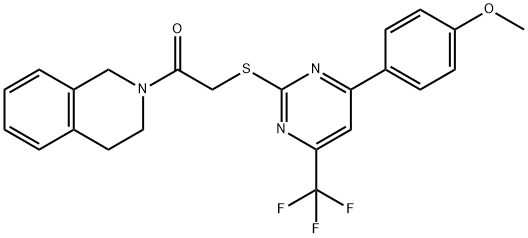 4-[2-{[2-(3,4-dihydro-2(1H)-isoquinolinyl)-2-oxoethyl]sulfanyl}-6-(trifluoromethyl)-4-pyrimidinyl]phenyl methyl ether Struktur