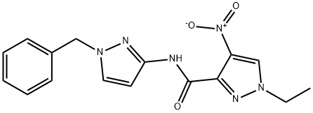 N-(1-benzyl-1H-pyrazol-3-yl)-1-ethyl-4-nitro-1H-pyrazole-3-carboxamide Struktur