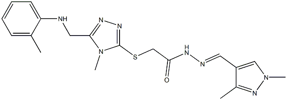 N'-[(1,3-dimethyl-1H-pyrazol-4-yl)methylene]-2-{[4-methyl-5-(2-toluidinomethyl)-4H-1,2,4-triazol-3-yl]sulfanyl}acetohydrazide Struktur