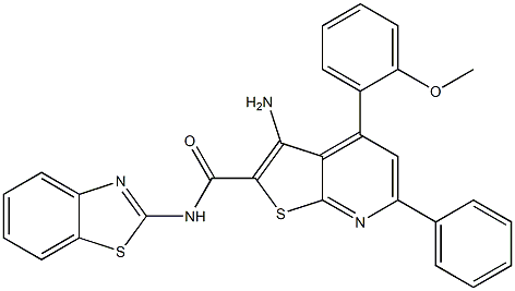 3-amino-N-(1,3-benzothiazol-2-yl)-4-(2-methoxyphenyl)-6-phenylthieno[2,3-b]pyridine-2-carboxamide Struktur