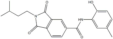 N-(2-hydroxy-5-methylphenyl)-2-isopentyl-1,3-dioxo-5-isoindolinecarboxamide Struktur