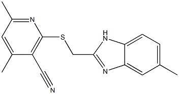 4,6-dimethyl-2-{[(5-methyl-1H-benzimidazol-2-yl)methyl]sulfanyl}nicotinonitrile Struktur